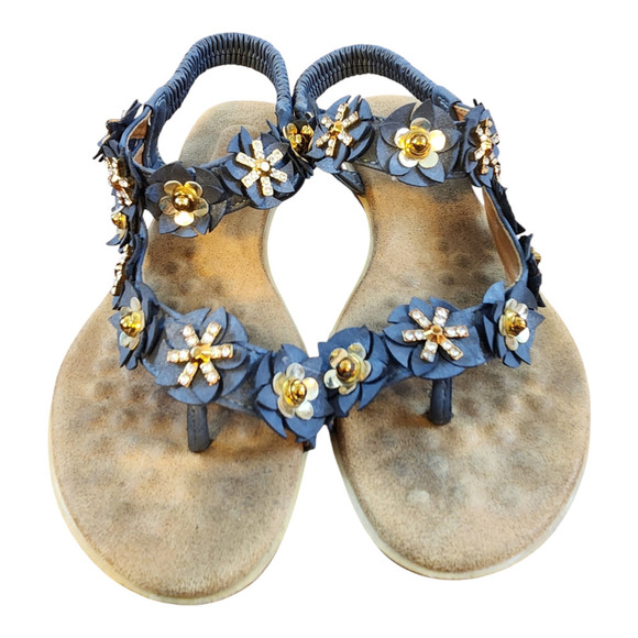 Patrizia by spring step womens sandals sz 6 blue gold metal accents - Picture 1 of 11